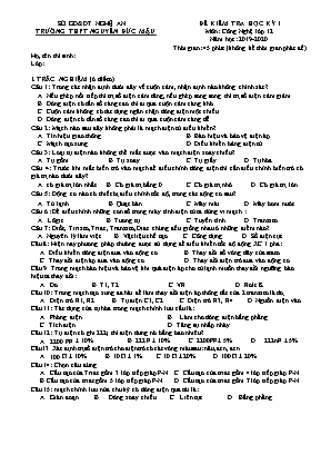 Đề kiểm tra học kỳ I môn Công nghệ Lớp 12 - Năm học 2019-2020 - Trường THPT Nguyễn Đức Mậu